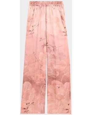 Kiton Floral Silk Straight-Leg Pull-On Pants - Pink