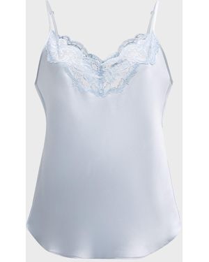 Christine Lingerie Bijoux Short Lace-Trim Silk Pajama Set - Blue