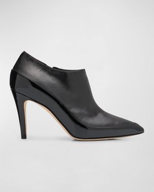 Manolo Blahnik Mixed Leather Low-Cut Ankle Booties - Black