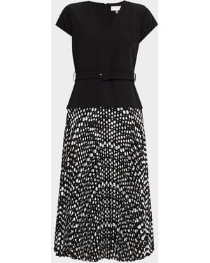 Tahari Pleated Polka Dot Midi Dress - Black