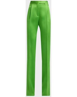 Tom Ford Pleated Silk Straight-Leg Pants - Green