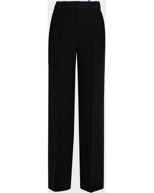 Adam Lippes Pleated Straight-Leg Silk-Wool Pants - Black