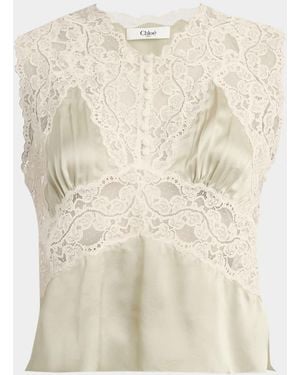 Chloé Lace Silk Sleeveless Top - Natural