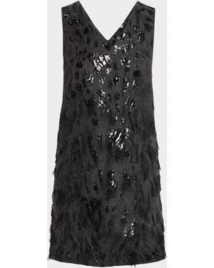 Brunello Cucinelli Animalier Sequin V-Neck Mini Dress - Black