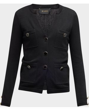 St. John Santiago Knit Button-Down Jacket - Black