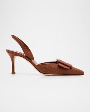 Manolo Blahnik 70Mm Mayslibi Embossed Leather Slingback Pumps - Brown