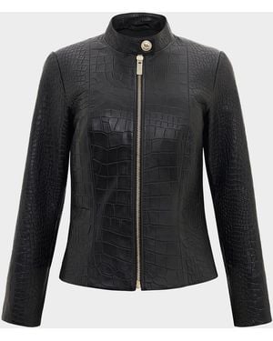 Gorski Select Leather Croc-Embossed Zip Jacket - Black
