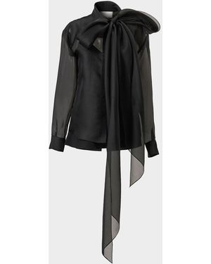 Carolina Herrera Bow Button-Front Silk Shirt - Black