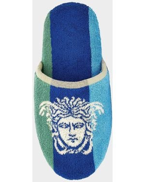 Versace Apos;S Medusa Stripe Jersey Slippers - Blue