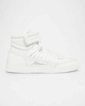 Balmain Swan Leather Mid-Top Sneakers - Natural