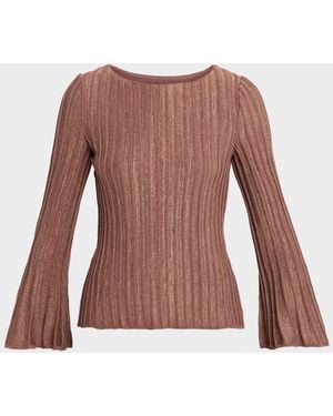 Misook Shimmer Flare-Sleeve Rib Knit Tunic - Brown