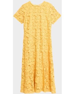 Tahari The Marci Scalloped Floral Lace Midi Dress - Yellow