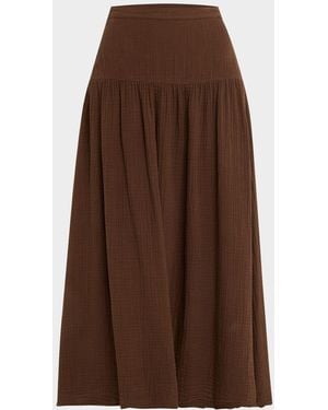 Xirena Evelyn A-Line Cotton Gauze Midi Skirt - Brown