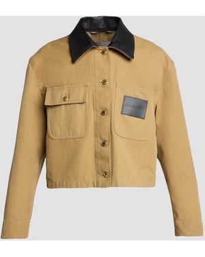 Balenciaga Leather-Collar Cropped Canvas Workwear Jacket - Natural
