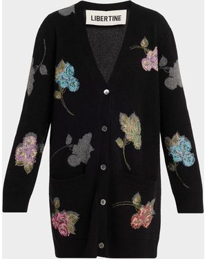 Libertine Primrose Shadow Cashmere V-Neck Cardigan - Black