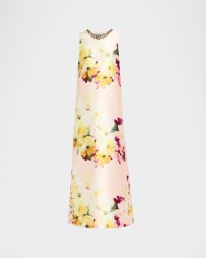 Aidan Mattox Crystal-Embellished Floral Mikado Gown - White