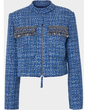 Carolina Herrera Embellished Tweed Jacket - Blue