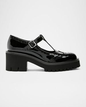 La Canadienne Tree Patent Leather T-Strap Mary Jane Loafers - Black