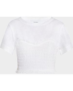 Merlette Shel Smocked Ruffle Cotton Top - White