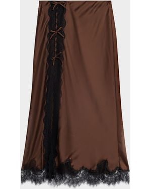 LoveShackFancy Calder Satin Midi Skirt - Brown