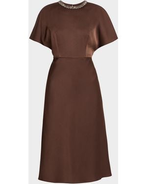 Aidan Mattox Crystal-Embellished Crepe Back Satin Midi Dress - Brown