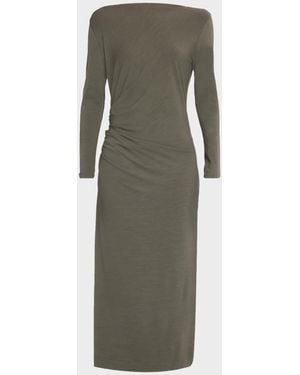 Brunello Cucinelli Long-Sleeve Wool Jersey Midi Dress - Green