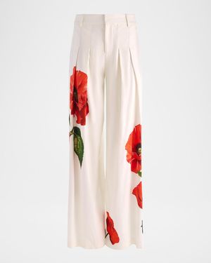 Alice + Olivia Blaire High-Rise Pleated Pants - Red