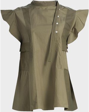 3.1 Phillip Lim Cotton Poplin Button-Front Blouse - Green