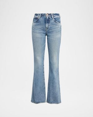 Moussy Washed Denim Mid-Rise Flared Jeans - Blue