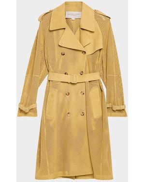Michael Kors Belted Perforated Suede Trench Coat - Yellow