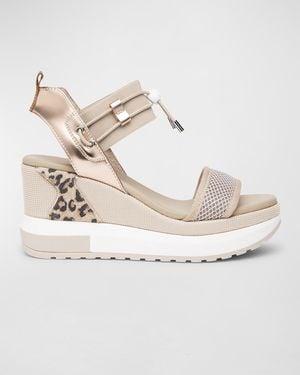 Nero Giardini Platform Wedge Sandals With Bungee Detail - Metallic