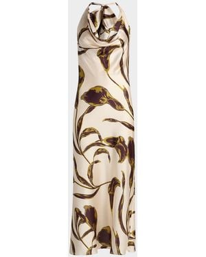 MISA Los Angles Ida Floral Satin Midi Dress - Metallic