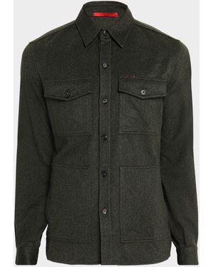 Isaia Heathered Cashmere Button-Down Shirt - Green
