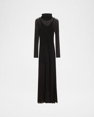 Jason Wu Turtleneck Sheer Knit Long-Sleeve Maxi Dress - Black