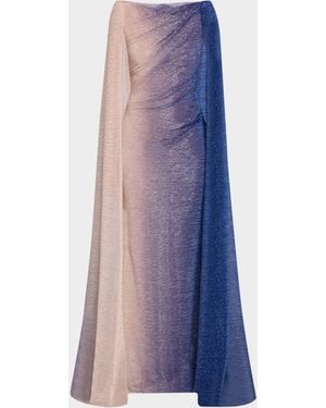 Talbot Runhof Degrade Voile Strong-Shoulder Cap Gown - Blue