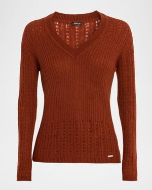 Kiton V-Neck Pointelle Knit Sweater - Brown