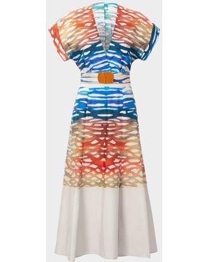 Silvia Tcherassi Sakura Coral Symphony Belted Midi Dress - White