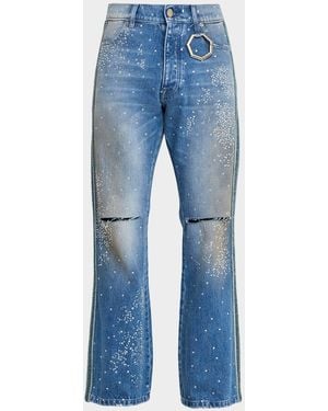 Alchemist Studio Distressed Crystal-Embellished Jeans - Blue
