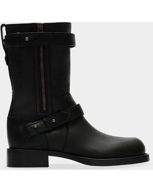 Burberry Kent Leather Biker Boots - Black