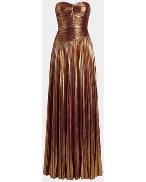 retroféte Saba Pleated Metallic Strapless Maxi Dress - Brown