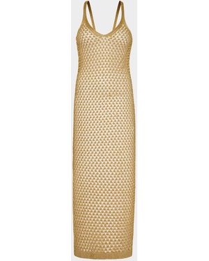 Milly Cabana Metallic Mesh Midi Dress - Natural