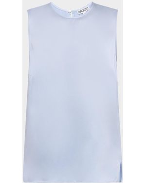 Argent Crewneck Shiny Silk Charmeuse Tank - Blue