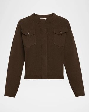 Vince Flap Pocket Wool-Blend Sweater Jacket - Brown