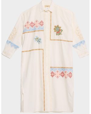 Weekend by Maxmara Gru Embroidered Cotton Poplin Midi Shirtdress - Natural