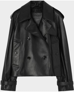 Burberry Cropped Leather Mayfair Trench Jacket - Black
