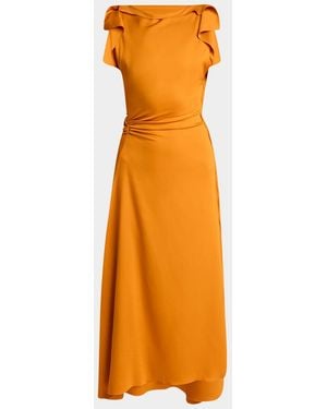 Victoria Beckham Drape Sleeve Midi Dress - Orange