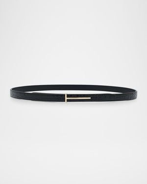 Tom Ford Croc-Effect Leather Belt - Black