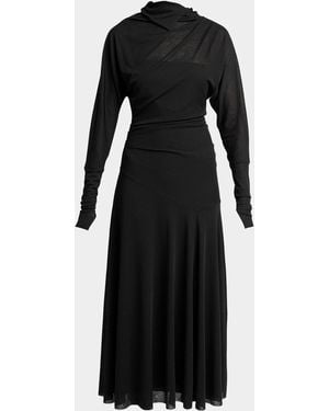 Proenza Schouler Golda Draped Long-Sleeve Ankle Dress - Black