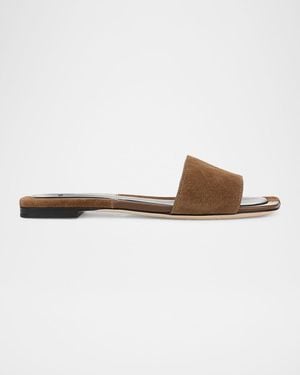 Vince Valeria Patchwork Leather And Suede Flat Slide Sandals - White