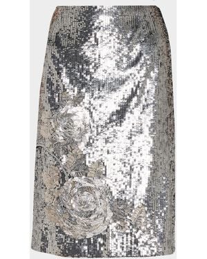 Emanuel Ungaro Rachel Sequin Floral Straight Mini Skirt - Gray